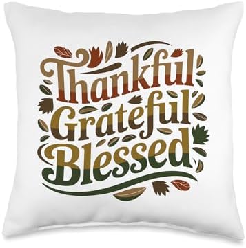 Thankful Grateful Blessed, Friendsgiving Thanksgiving Throw Pillow by HadleyDesigns