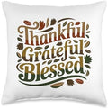 Thankful Grateful Blessed, Friendsgiving Thanksgiving Throw Pillow by HadleyDesigns
