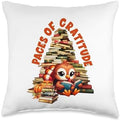 Pages of Gratitude, Reading Thanksgiving Turkey Throw Pillow by Unknown
