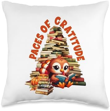 Pages of Gratitude, Reading Thanksgiving Turkey Throw Pillow by Unknown