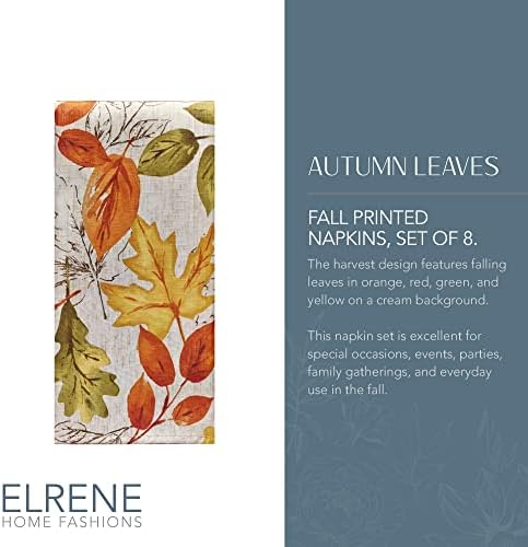 Autumn Leaves Fall Printed Napkins, Set of 8, Multicolor - 17" W x 17" L - Image 2