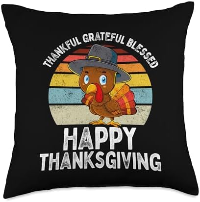 Thankful Grateful Blessed Happy Thanksgiving Turkey Women Throw Pillow by Unknown