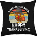 Thankful Grateful Blessed Happy Thanksgiving Turkey Women Throw Pillow by Unknown