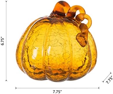 Glitzhome Hand Blown Amber Crackle Glass Pumpkin for Fall and Home Decor 6.69 inches - Image 2
