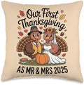 Our First Thanksgiving as Mr and Mrs 2025 Turkey Newlywed Throw Pillow by Unknown