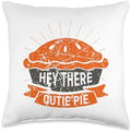Hey There Cutie Funny Thanksgiving Pie Holiday Vintage Throw Pillow by Unknown