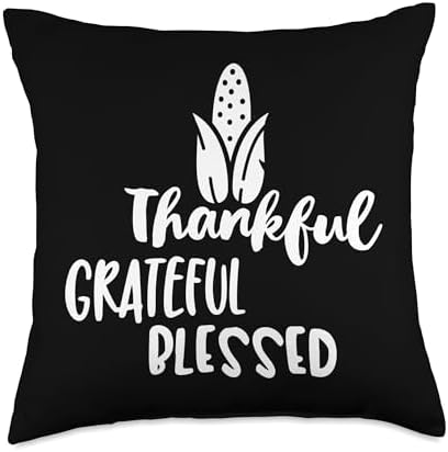 Thankful Grateful Blessed Thanksgiving Fall Autumn Throw Pillow by Unknown