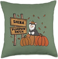 Shiba Inu Pumpkin Patch Dog Lovers Thanksgiving Halloween Throw Pillow by Unknown