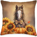 Floral Horse Thanksgiving Pumpkins Sunflowers Gift Throw Pillow by Unknown