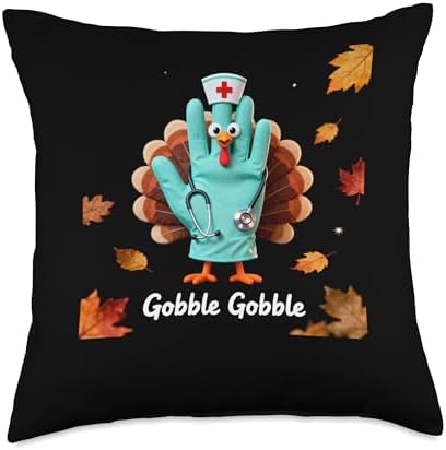 Nurses ER ICU RN Fall Autumn Thanksgiving Turkey Gobble Throw Pillow by Unknown
