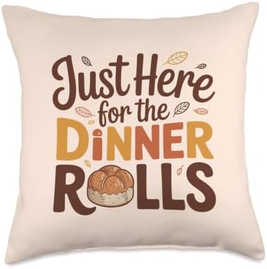 Just Here for The Dinner Rolls Vintage Thanksgiving Groovy Throw Pillow by Unknown
