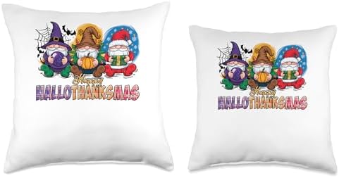 halloween thanksgiving christmas happy hallothanksmas gnome Throw Pillow - Image 3