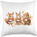 Cozy Autumn Thanksgiving Bunny Squirrel Hedgehog Harvest Throw Pillow by Unknown