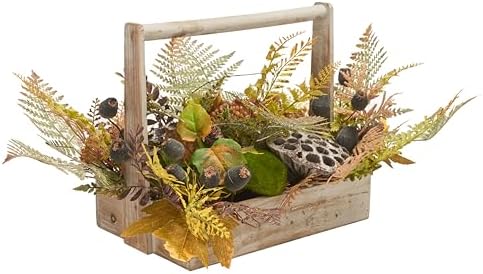 SAFAVIEH Home Collection 25-inch Decorative Artificial Lotus & Fern Arrangement Wood Planter (Fully Assembled) - Image 5