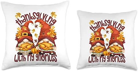 Funny Autumn Fall Gnomes Couple Thanksgiving With My Gnomies Throw Pillow - Image 3