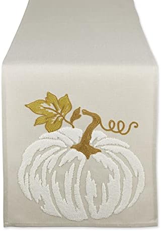 DII Fall Table Décor Embroidered Tabletop for Thanksgiving Dining, Table Runner, 14x70, White Pumpkin by DII