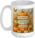 Thankful Grateful Blessed - Fall Pumpkin Family Thanksgiving Ceramic Mug, White, 15oz by Unknown