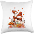 Goose with Boo Halloween Thanksgiving Fall Leaves Pumpkins Throw Pillow by Unknown