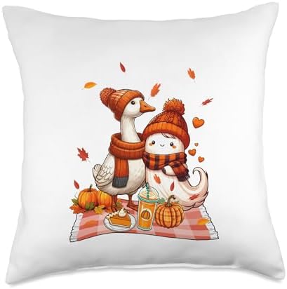 Goose with Boo Halloween Thanksgiving Fall Leaves Pumpkins Throw Pillow by Unknown
