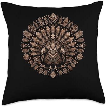 Cool Thanksgiving Turkey Bird in Nordic Viking Art Style Throw Pillow by Unknown