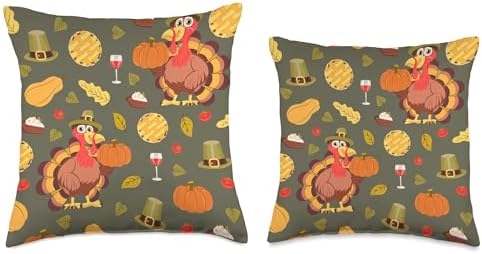Fall Pattern Thanksgiving Cozy Autumn Turkey Pumpkin Cute Throw Pillow - Image 3