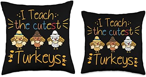 Thanksgiving I Teach the Cutest Turkeys Teacher Throw Pillow - Image 3