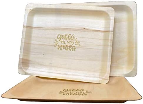 Perfect Stix - 10" Wood Plate "Gobble Til You Wobble" - 10" Disposable Wooden Plates with Thanksgiving Theme Print"Gobble Til You Wobble"- Pack of 25ct, Gobble Plates - Image 5