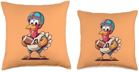 Thanksgiving Cute Turkey Holding American Football Boys Kids Throw Pillow, 18x18, Multicolor - Image 3