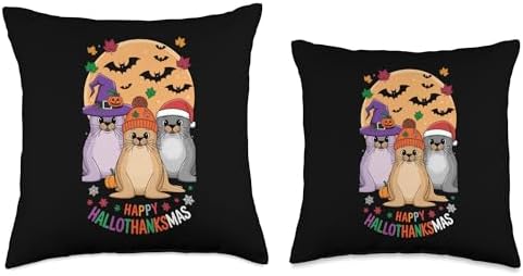 happy hallothanksmas Halloween Thanksgiving Christmas Throw Pillow - Image 3