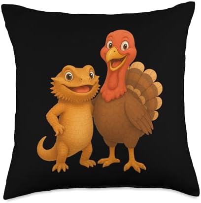Bearded Dragon and Turkey Fall Thanksgiving Autumn Season Throw Pillow by Unknown