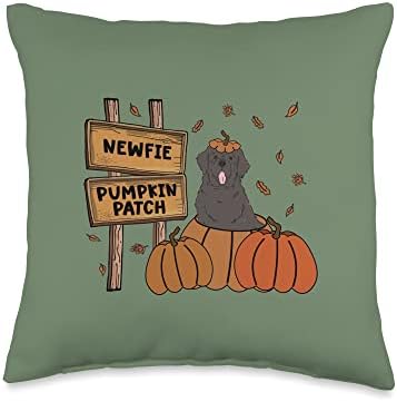 Black Newfie Pumpkin Patch Dog Lovers Thanksgiving Halloween Throw Pillow by Unknown