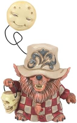 Enesco Jim Shore Heartwood Creek Halloween Werewolf with Moon and Skull Basket Figurine- Resin Hand Painted Crafted Collectible Decorative Figurines Home Decor Sculpture Shelf Statue Gift, 5.1 Inch
