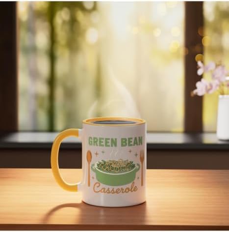 Green Bean Casserole Retro Thanksgiving Dinner Humor Ceramic Mug, Yellow/White - Image 3