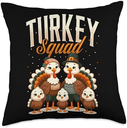Turkey Squad, Thanksgiving Turkey Matching Family Throw Pillow by Unknown
