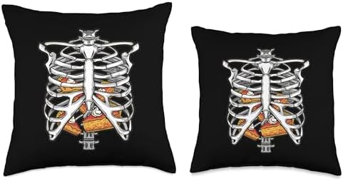 Skeleton Pumpkin Pie Rib Cage X-Ray Halloween Thanksgiving Throw Pillow - Image 3