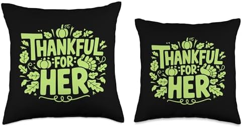 Thankful For Her, Blessed Cute Couples Thanksgiving Throw Pillow - Image 3