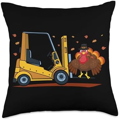Autumn Leaves Forklift Turkey Holiday Feast Thanksgiving Throw Pillow by Unknown