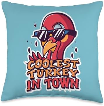 Gobble Gobble Design Co Coolest Turkey in Town Funny Thanksgiving Design Throw Pillow, 16x16, Multicolor by Unknown