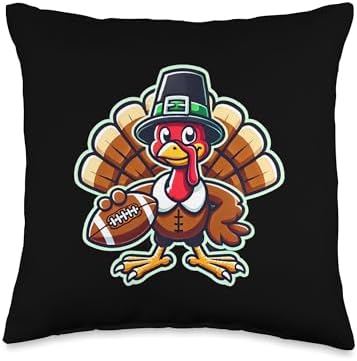 Football Turkey Funny Thanksgiving Animal Bird Sports Player Throw Pillow by Unknown