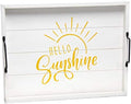 Elegant Designs HG2000-WHS Yellow Sun Decorative Wood Serving Tray w/Handles,15.50" x 12", White Wash Hello Sunshine by ElegantDesigns