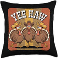 Retro Turkey Cowboy Thanksgiving Day Rodeo Western Cowgirl Throw Pillow by Unknown