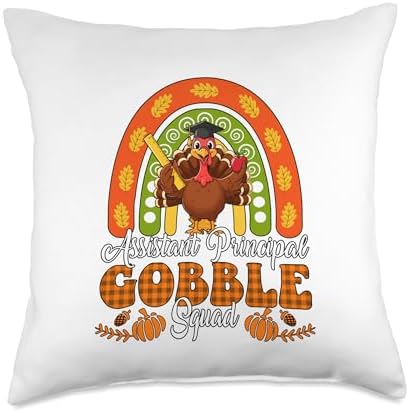 Assistant Principal Gobble Squad Thanksgiving Turkey Rainbow Throw Pillow by Unknown