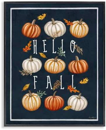 Hello Fall Pumpkin Botanical Welcome, 11 x 14 Inch Framed Giclée Print by StupellIndustries