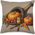Thanksgiving Cornucopia Horn of Plenty Autumn Fall Leaves Throw Pillow by Unknown