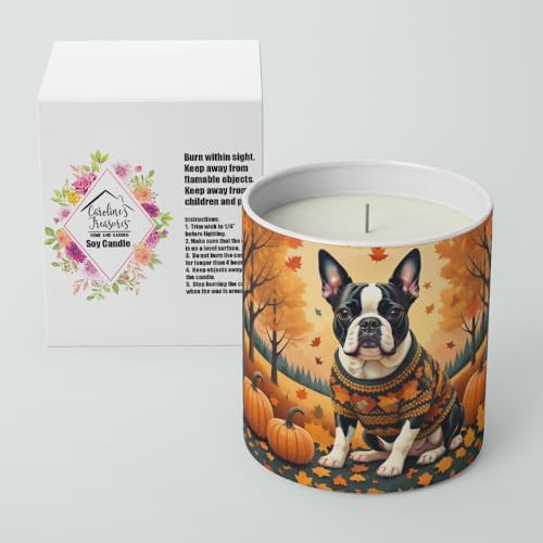 Caroline's Treasures DAC1024CDL Boston Terrier Fall Decorative Soy Candle Nature Soy Wax Essential Oil Home Decor Ideal for Bedroom Kitchen Bath Office Gift, 10 oz - Image 2