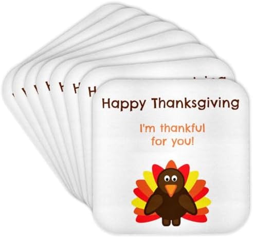 3dRose BrooklynMeme Happy Thanksgiving - Happy Thanksgiving Im Thankful for You with a Picture of a Cute Turkey - Set of 8 Coasters - Soft (CST_221877_2) by 3dRose