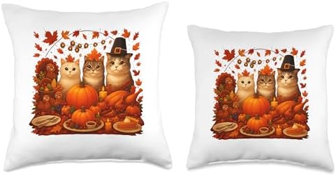 Fall Thanksgiving Cats Dinner Feast Vintage Fall Home Decor Throw Pillow - Image 3