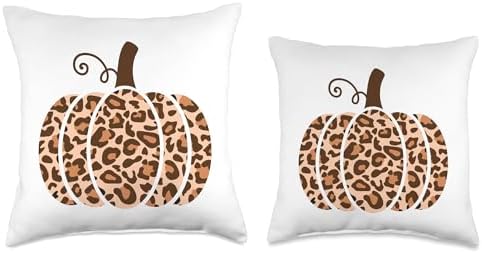 halloween pumpkin shirt women leopard graphic tee Pumpkin Leopard Print Cheetah Fall Graphic Thanksgiving Throw Pillow, 18x18, Multicolor - Image 3