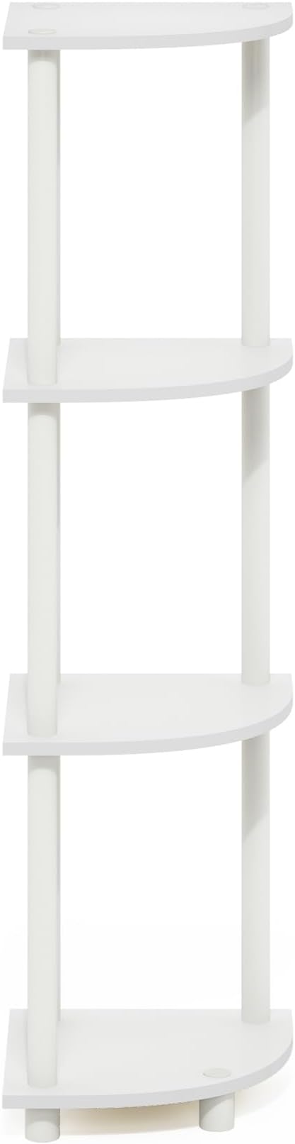 Furinno Turn-N-Tube Toolless Assembly 4-Tier Corner Shelf, White Corner Book Shelf, Open Shelves Bookshelf, for Organization and Storage, Living Room, Home Office, Bedroom, Plain White