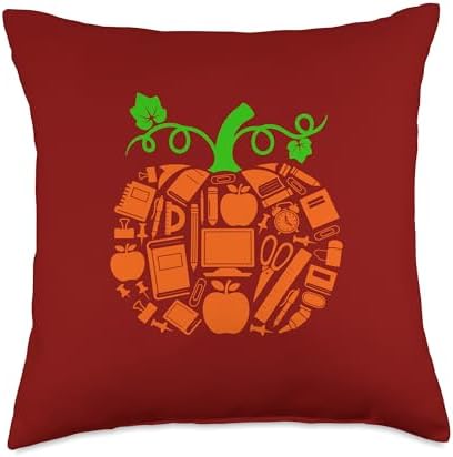 Teacher Tools Pumpkin Shape Thanksgiving Autumn Job Team Throw Pillow by Unknown